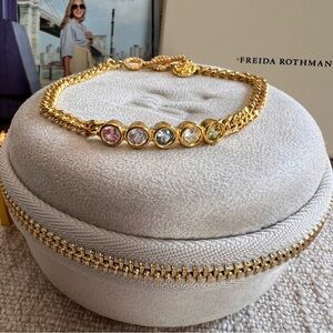 Freida Rothman Gold Multicolor Crystal Station Bracelet